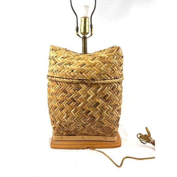 Vintage Woven Rattan Table Lamp Base Only 1980's Boho - Picture 9 of 13